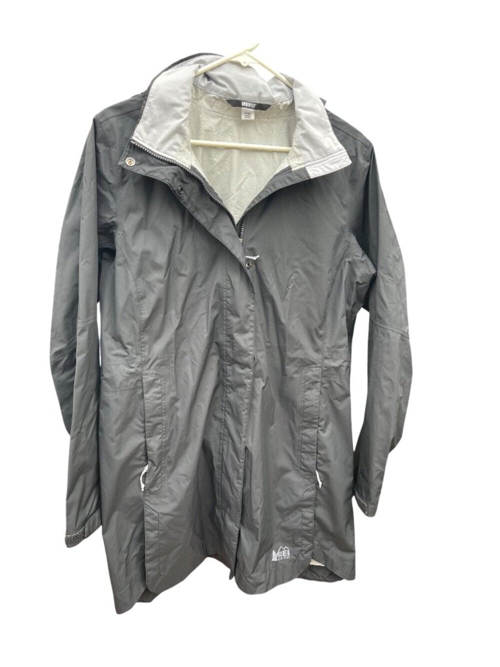 REI Co-Op Black Long Line Hooded Rain Jacket Women's Large Waterproof Gorpcore